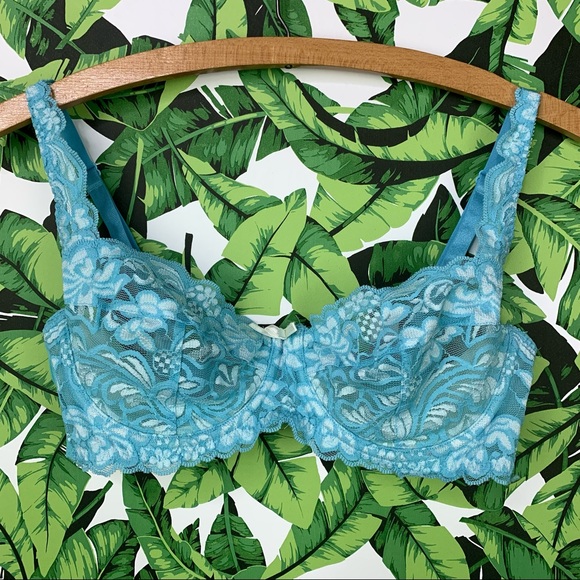 Y2K Frederick's of Hollywood Bra Women's Size 34D Sexy Blue Lace Underwired - Picture 4 of 7